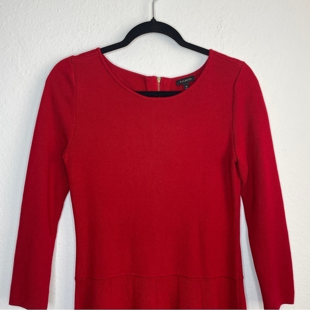 Talbots Red Knit Sweater Dress 3/4 Sleeves Size M Christmas - Picture 2 of 9